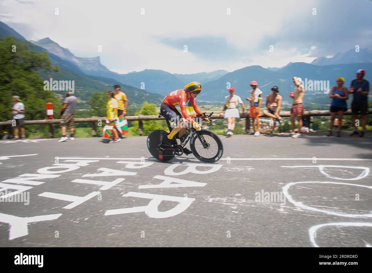 Domancy, Frankreich 18. Juli 2023: JONAS ABRAHAMSEN (UNO-X pro RADSPORTTEAM NOR) in der Zeitversuchsphase der Tour de France 2023. Stockfoto