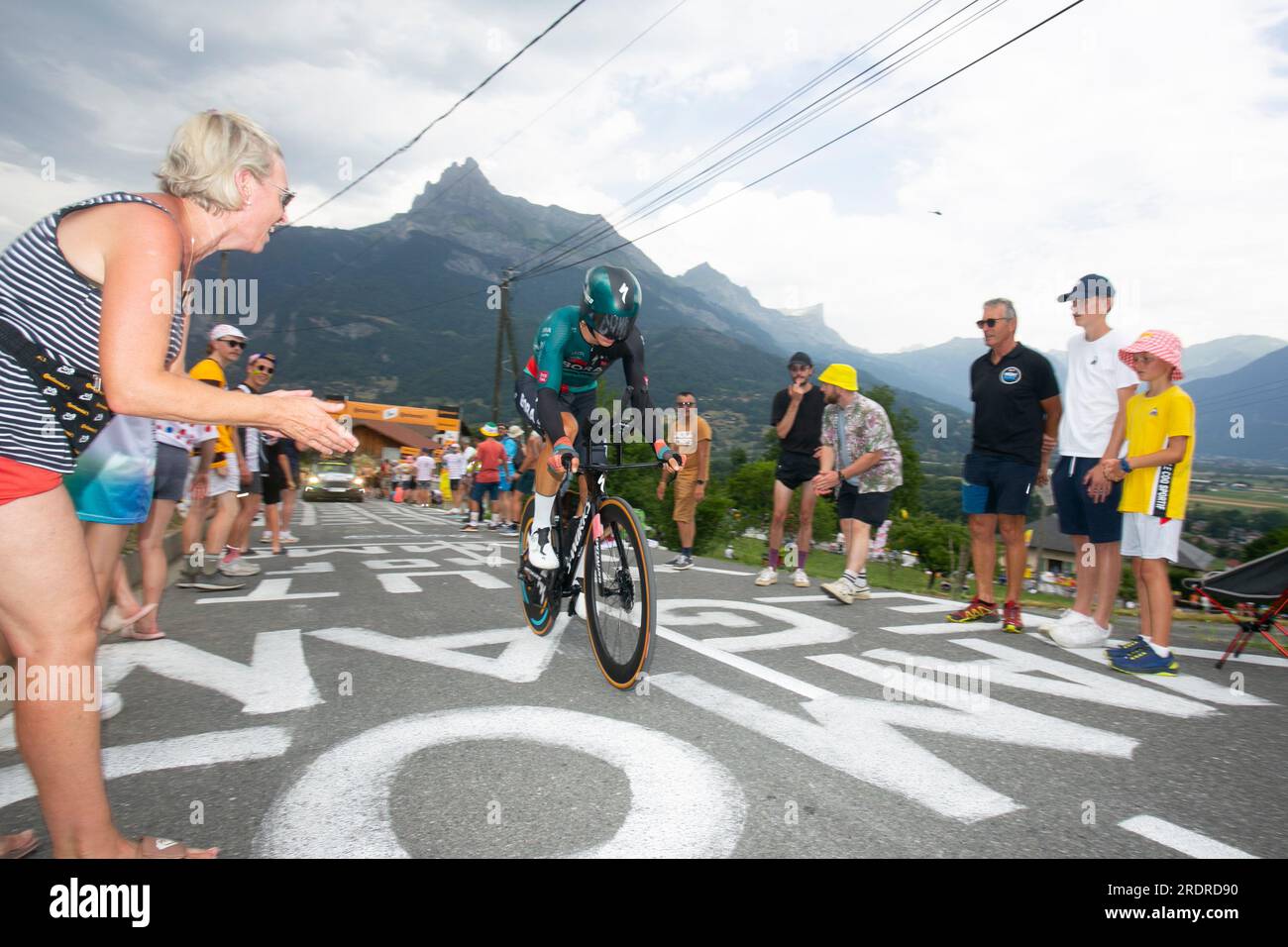 Domancy, Frankreich 18. Juli 2023: BOB JUNGELS (BORA - HANSGROHE GER) im Zeitversuch bei der Tour de France 2023. Stockfoto