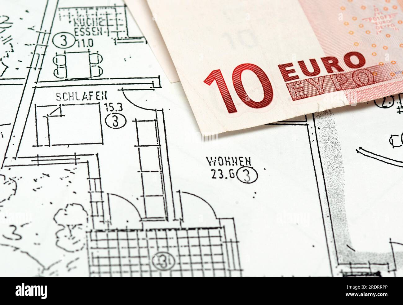 Gebäudeplan Miete - Hausfinanzierung Stockfoto