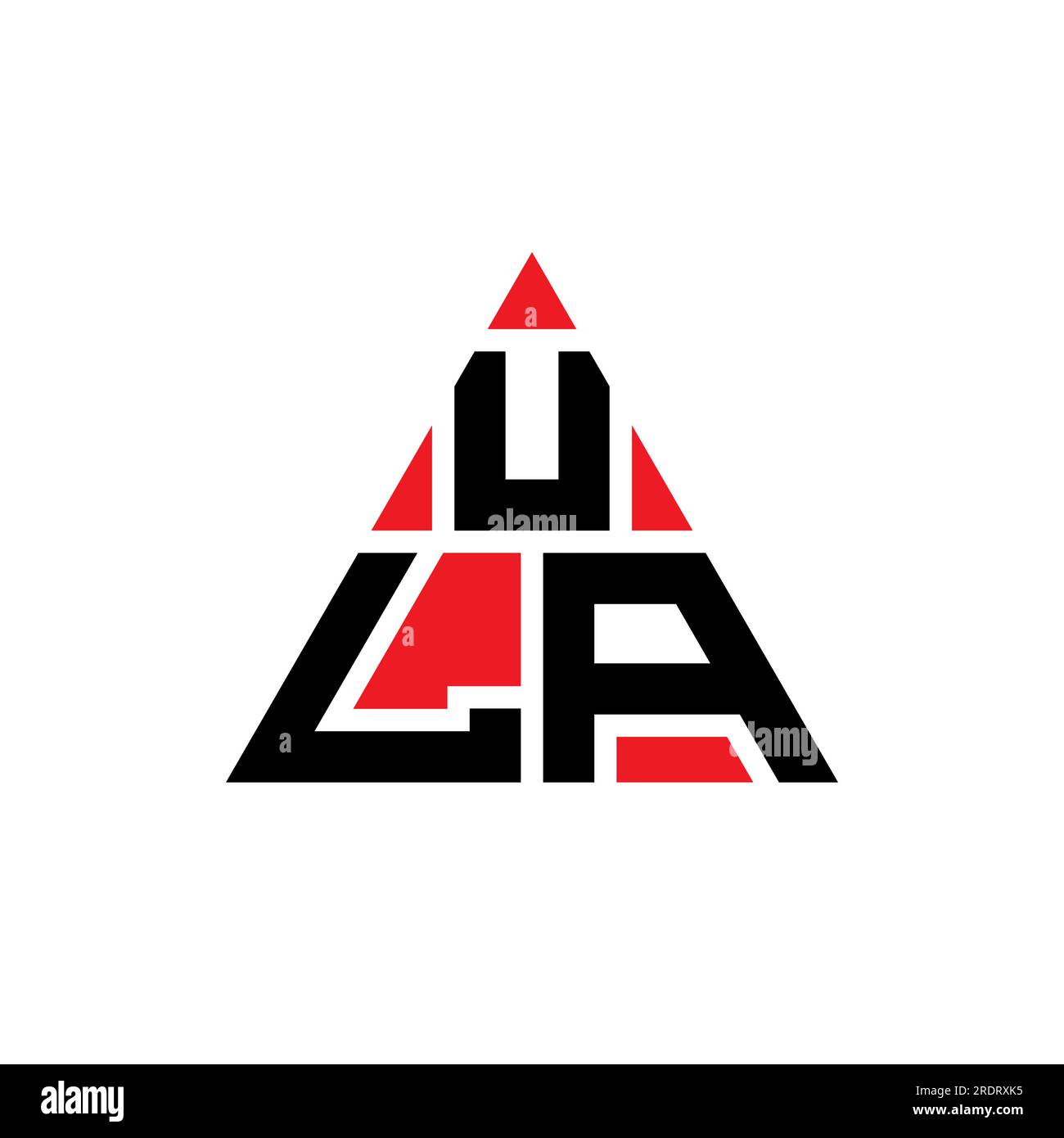 ULA-Logo mit Dreiecksbuchstaben und Dreiecksform. Monogramm mit ULA-Dreieck-Logo. ULA-Dreieck-Vektor-Logo-Vorlage mit roter Farbe. ULA triangul Stock Vektor
