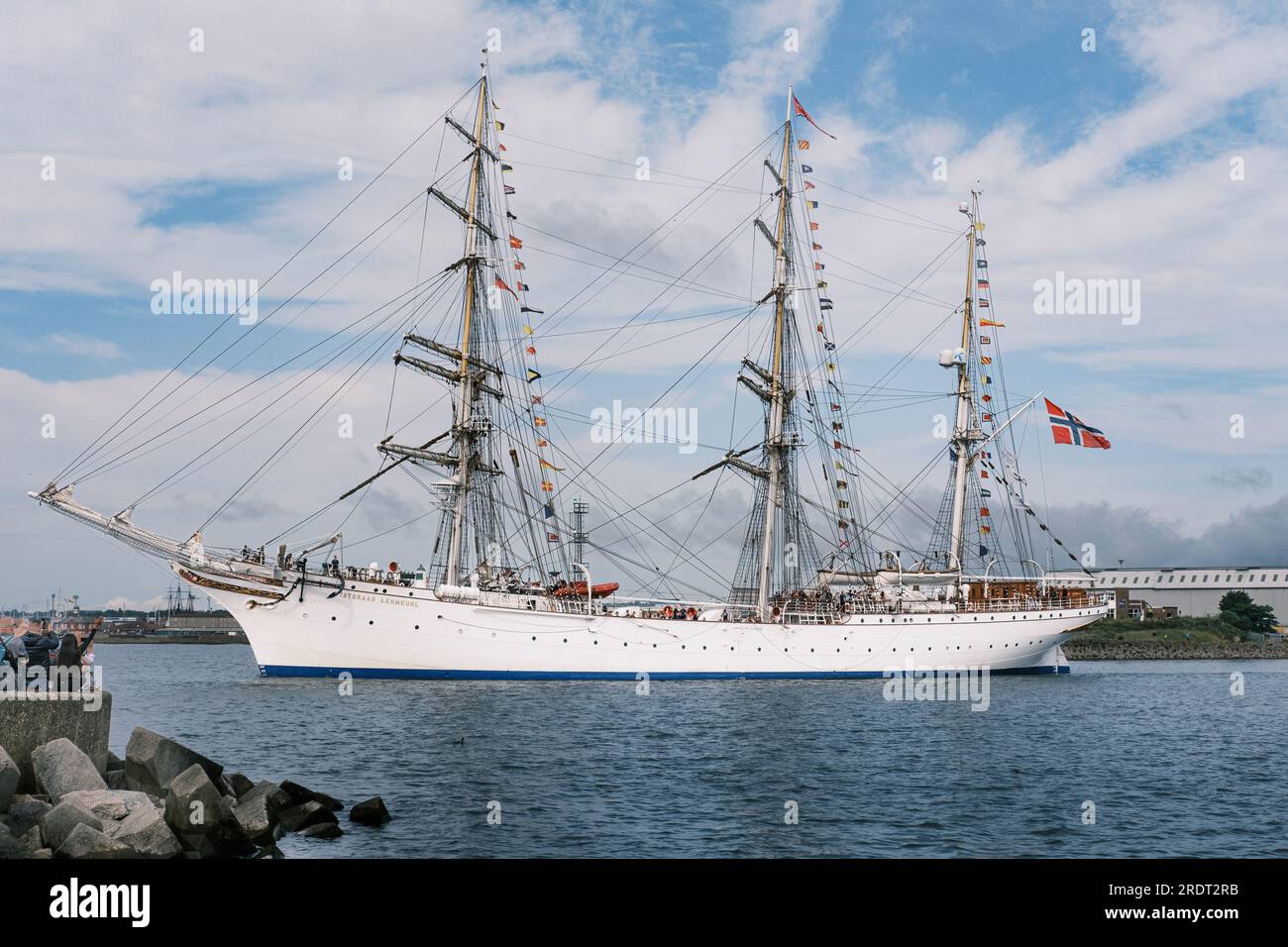 Statsraad Lehmkuhl beim Tall Ships Race 2023, eines der Segelschiffe, die Hartlepool auf Teesside North East England verlassen Stockfoto