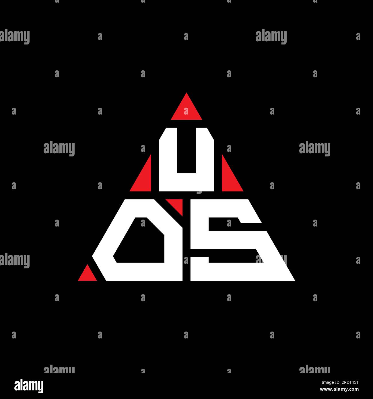 Logo mit UOS-Dreiecksbuchstaben in Dreiecksform. Monogramm mit dem UOS-Dreieck-Logo. UOS-Dreieck-Vektor-Logo-Vorlage mit roter Farbe. UOS triangul Stock Vektor