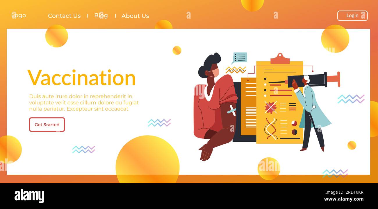 Prävention von Coronavirus-Krankheiten durch Impfung und Immunisierung von Menschen. Injektionen und Schüsse an die Bevölkerung. Docs und Wissenschaftler in der Klinik. Websit Stock Vektor