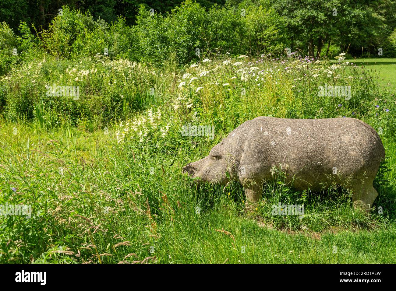 Pond Hippo Statue in Riverside Park Glenrothes, Fife, Schottland Stockfoto