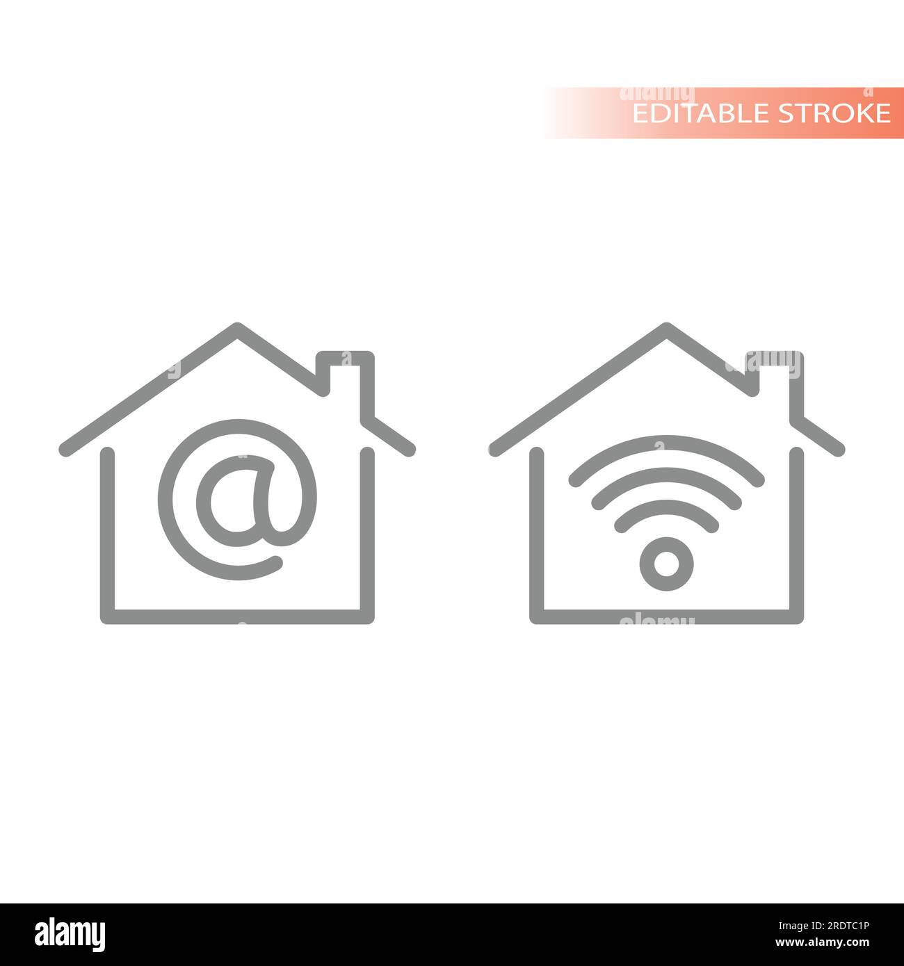 Vektorsymbole für Heim-, Haus- und wi-Fi-Leitungen. At-Symbol, Symbole für Internetumrisse. Stock Vektor