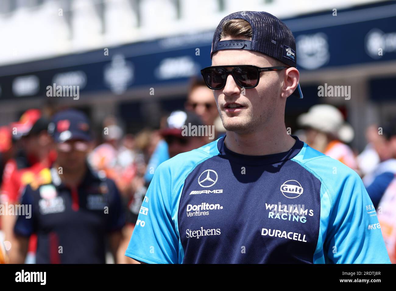 Mogyorod, Ungarn. 23. Juli 2023. Logan Sargeant of Williams Racing während der Fahrerparade vor dem Großen Preis von Ungarn F1 . Kredit: Marco Canoniero/Alamy Live News Stockfoto