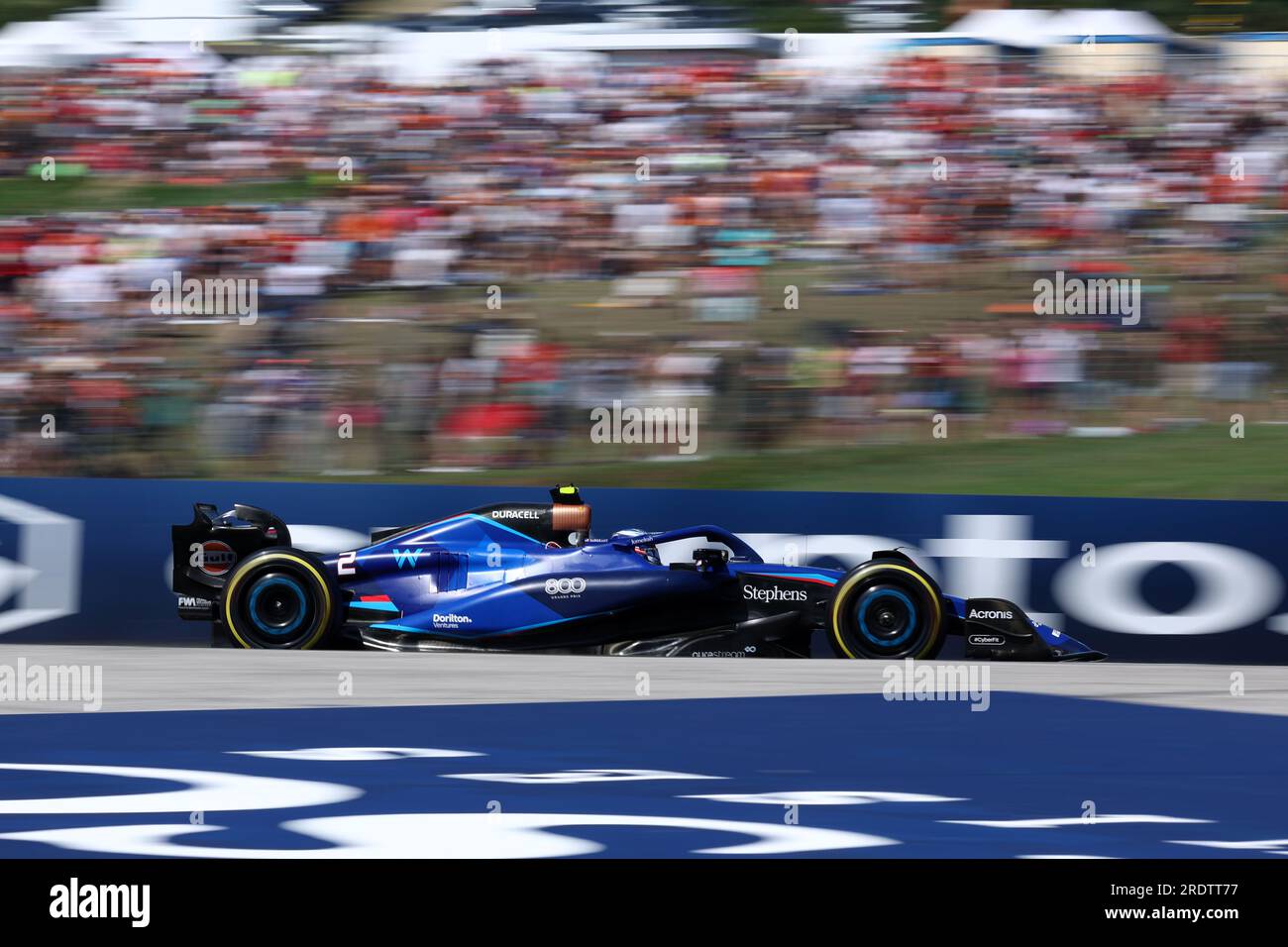 Mogyorod, Ungarn. 23. Juli 2023. Logan Sargeant of Williams Racing auf der Rennstrecke während des Großen Preises von Ungarn F1 bei Hungaroring am 23. Juli 2023 Mogyorod, Ungarn. Kredit: Marco Canoniero/Alamy Live News Stockfoto
