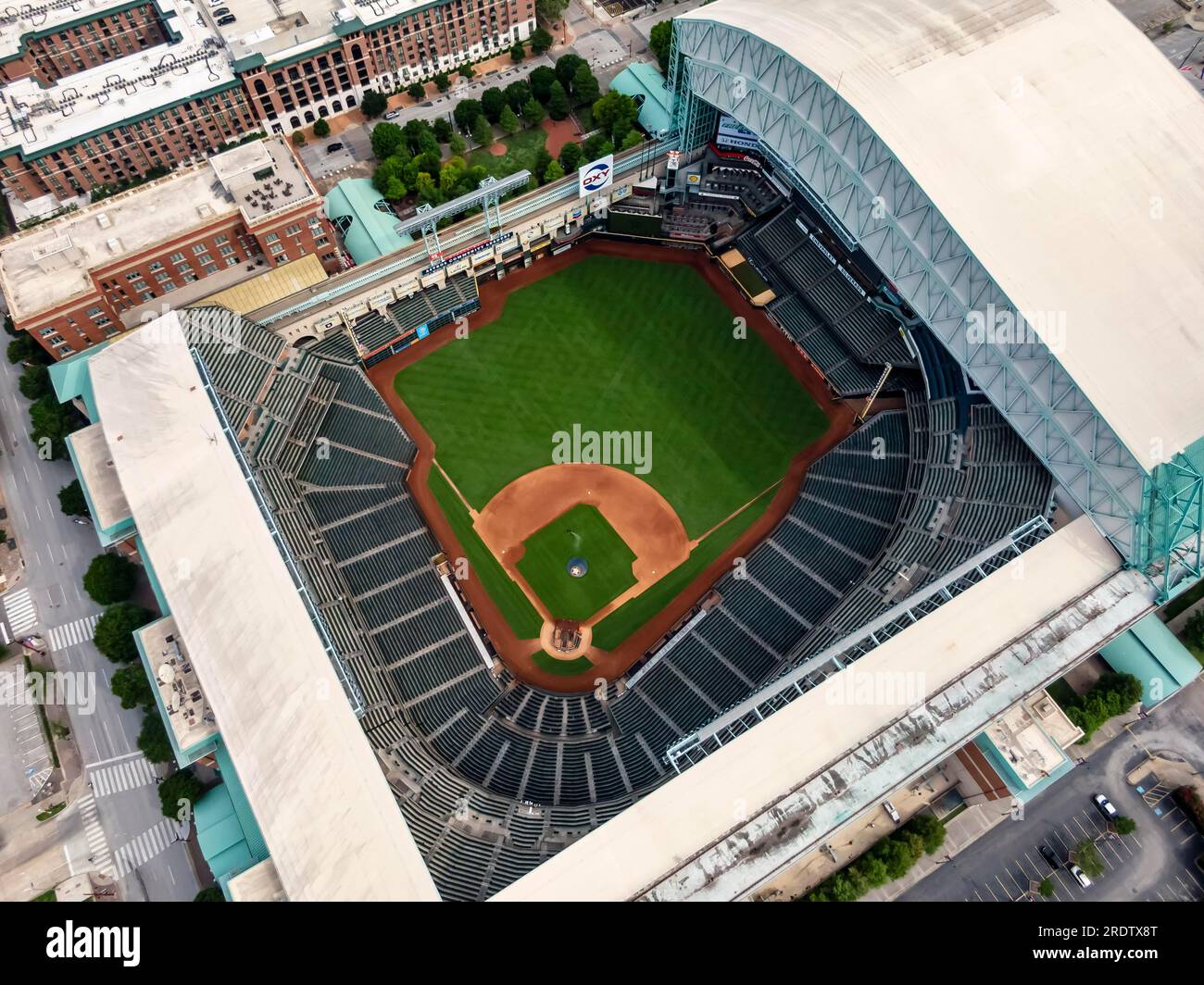 Minute Maid Park ist ein Baseballstadion im Stadtzentrum von Houston, Texas, das Heimstadion der Houston Astros of Major League Baseball (MLB) Stockfoto