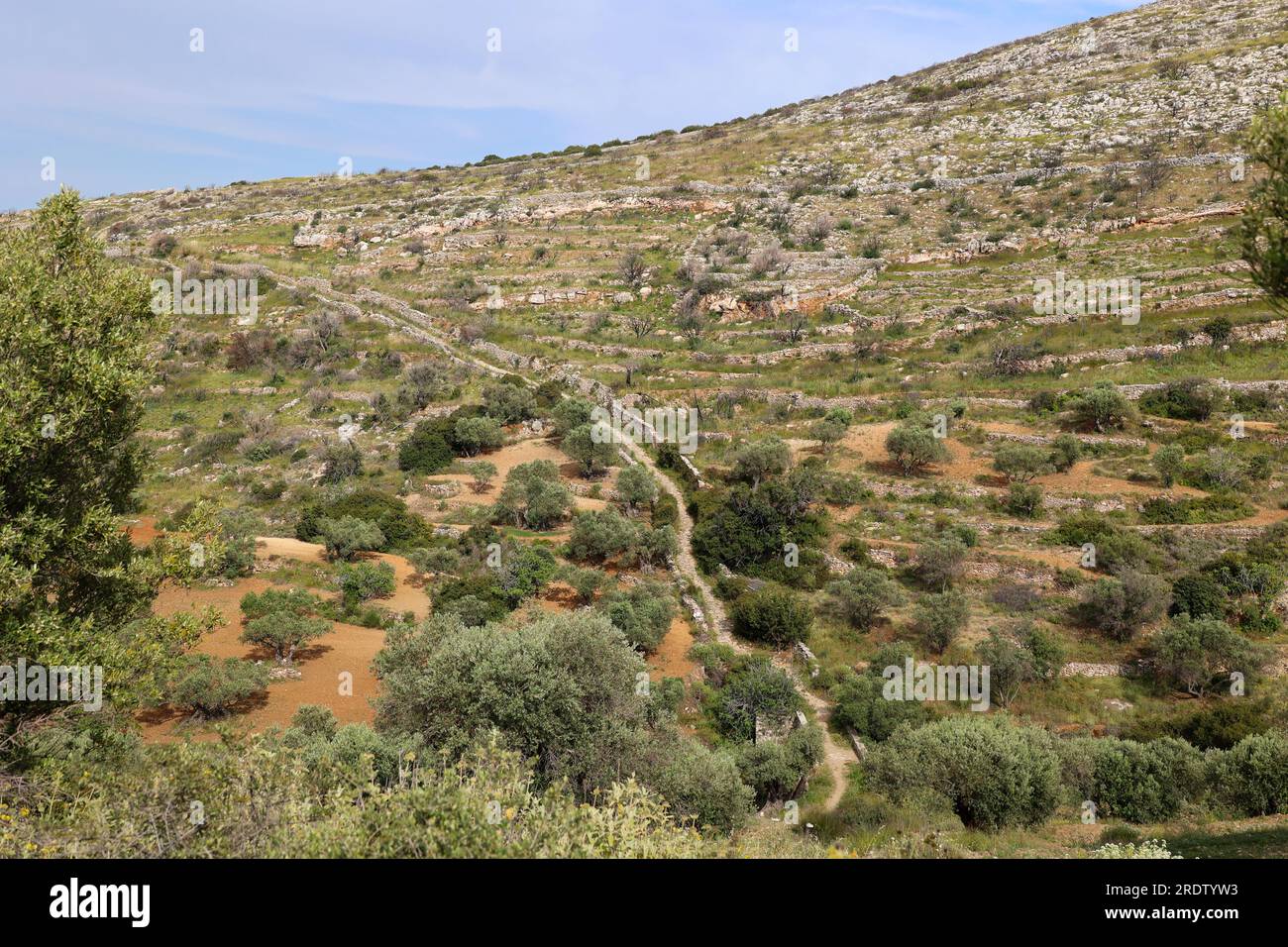 Wanderweg im Bergdorf Lefkes-Greece Stockfoto