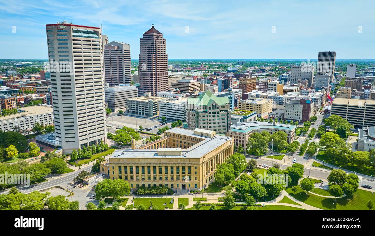 AEP-Gebäude in der Innenstadt von Columbus Ohio aus der Vogelperspektive auf die Stadt Stockfoto