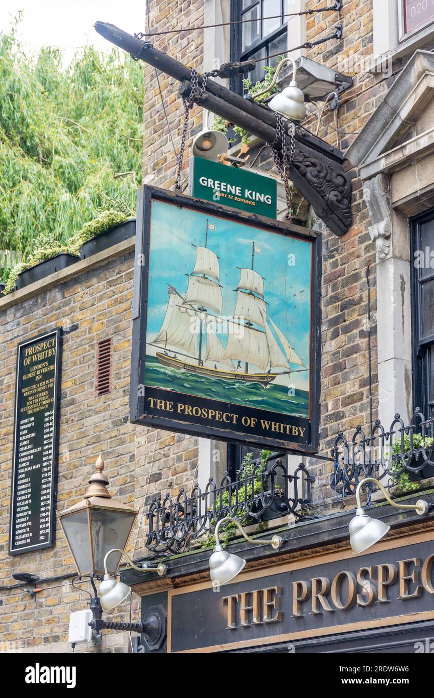 16. Century The Prospect of Whitby Pub, Wapping Wall, Wapping, The London Borough of Tower Hamlets, Greater London, England, Vereinigtes Königreich Stockfoto
