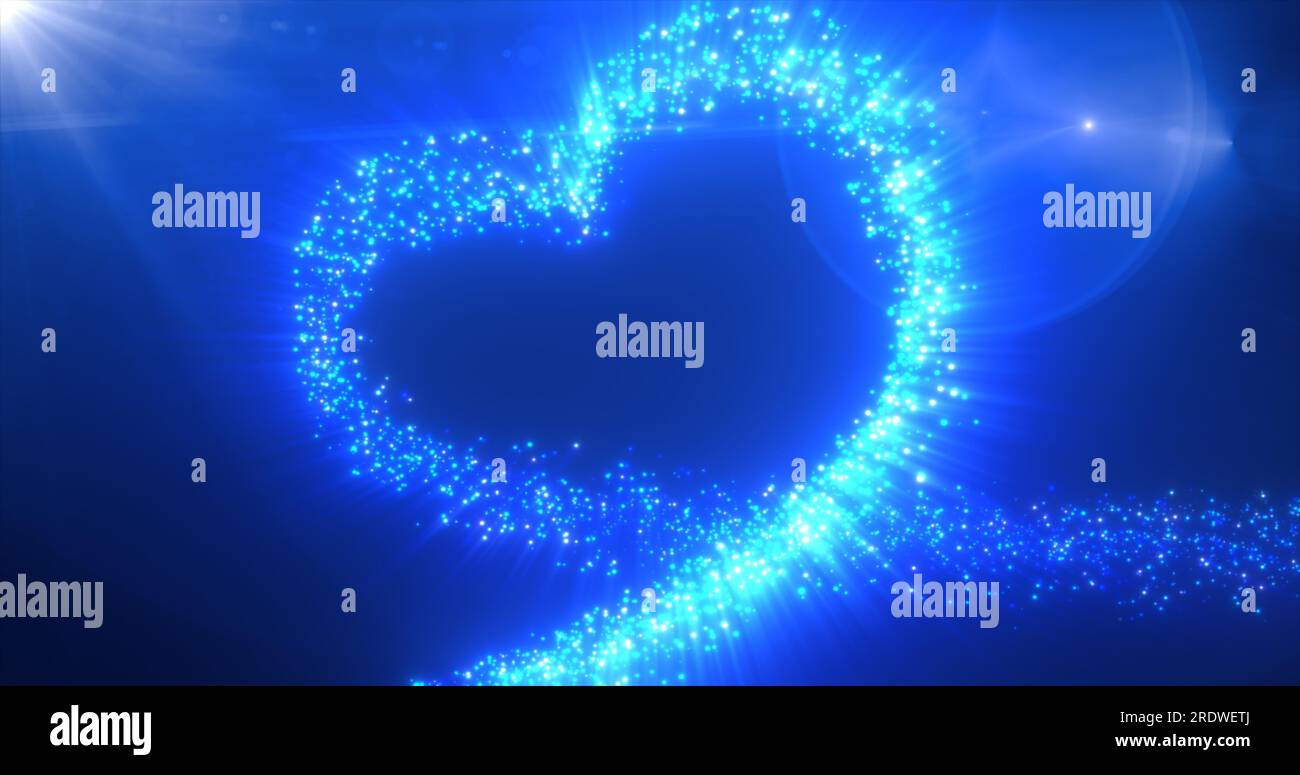 Abstraktes, glühendes weihnachtliches Herz Liebe Blau aus Linien magischer Energie von Partikeln und Punkten auf dunklem Hintergrund zum Valentinstag. Abstrakter Backgro Stockfoto