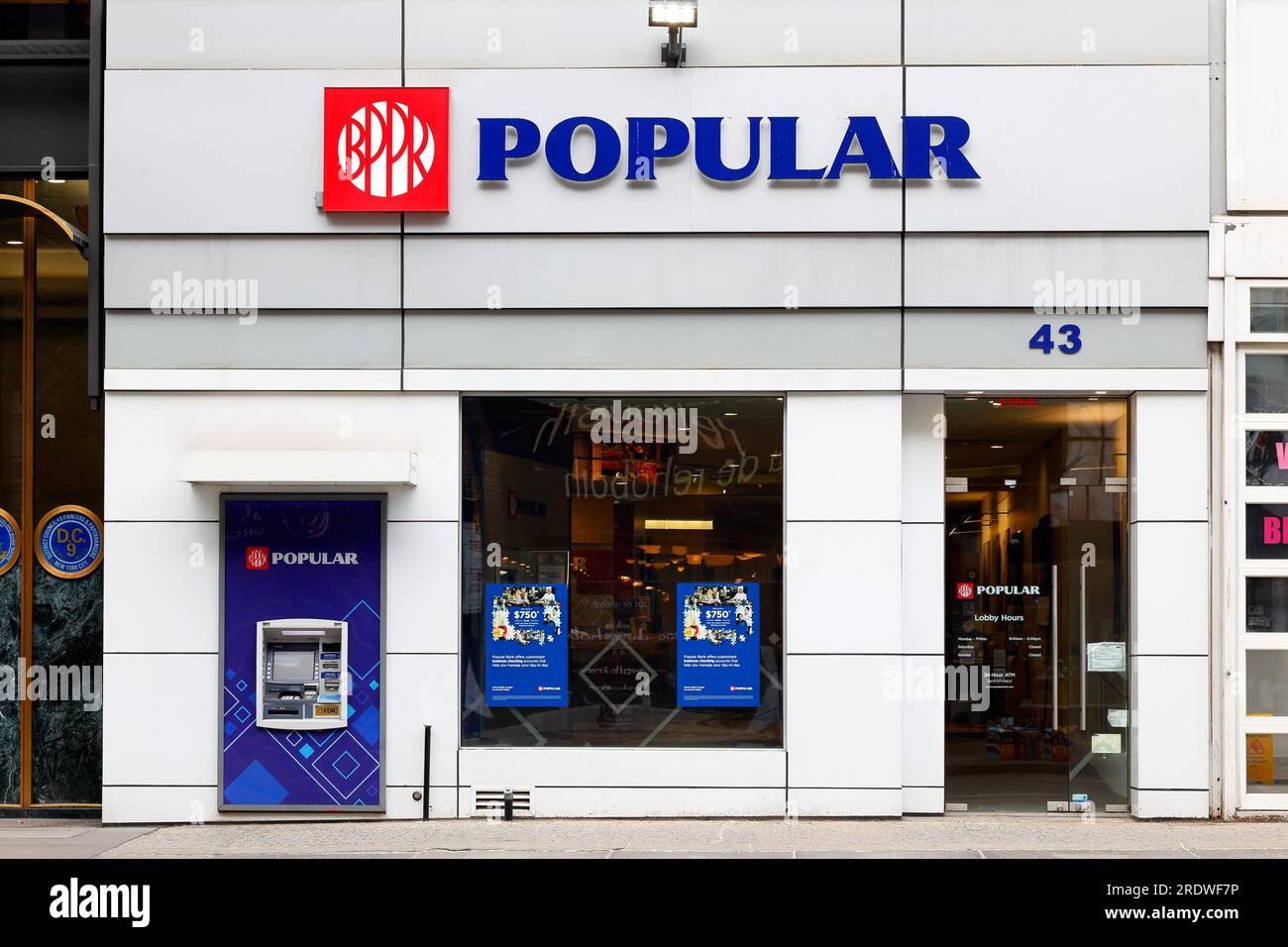 Banco Popular, 43 W 14. St, New York, NYC, Filiale einer in Puerto Rico ansässigen Bankfiliale. Stockfoto