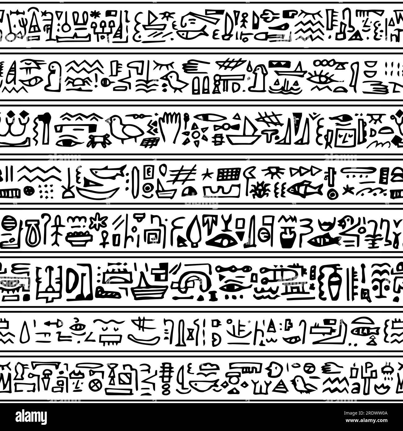 Schwarzweiß-agypten-Vektorgrafiken mit schwarzer weißer Linie nahtloses Muster. Kann als Rahmen für kindliche Textilien, Buchhüllen und Tapeten für ägyptische Liebhaber verwendet werden Stock Vektor