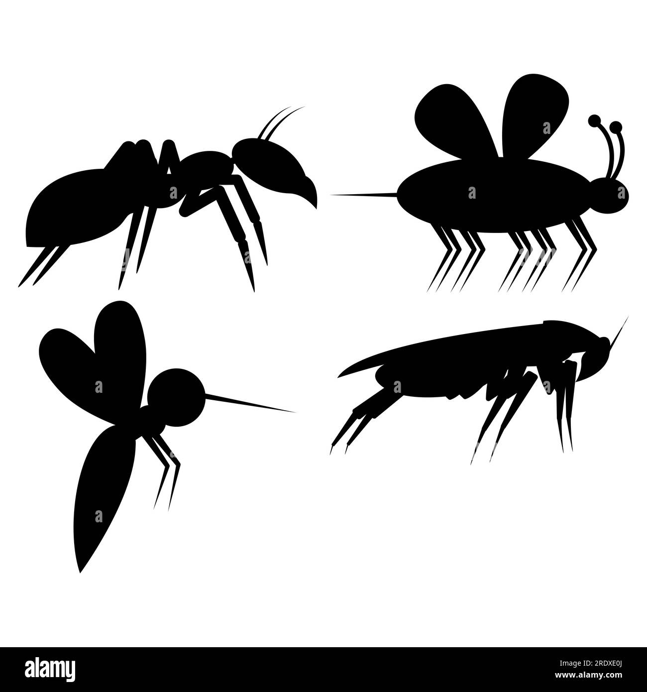 Ein Satz Silhouetten-Insektenschädlinge. Vektorbilder von Mücken, Bienen, Kakerlaken, Ameisen. Stock Vektor