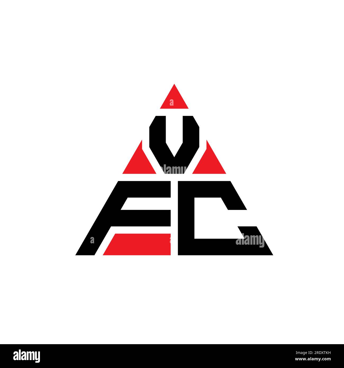 VFC-Logo mit Dreiecksbuchstaben und Dreiecksform. Monogramm mit VFC-Dreieck-Logo. VFC-Dreieck-Vektor-Logo-Vorlage mit roter Farbe. VFC Triangul Stock Vektor