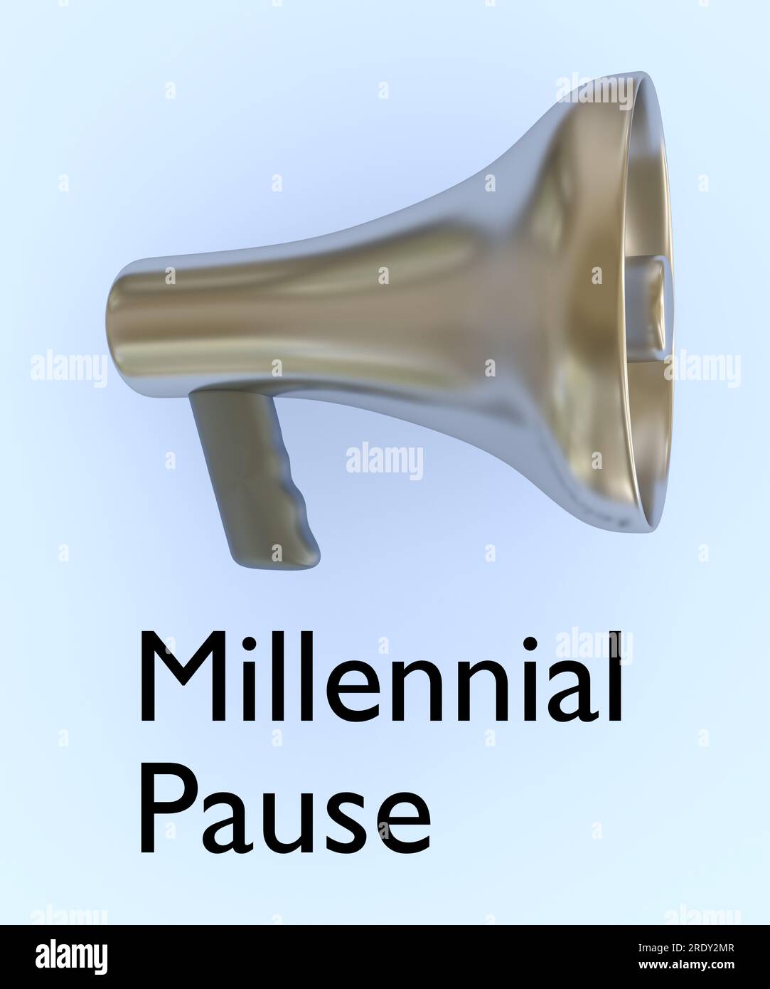 3D Abbildung eines Megafons mit dem Titel Millennial Pause Stockfoto