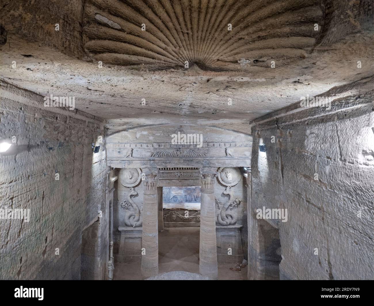 Die Katakomben von Kom El Shoqafa (Hügel der Shards) sind eine berühmte archäologische Stätte in Alexandria, Ägypten. Die Nekropole enthält Alexandrian To Stockfoto