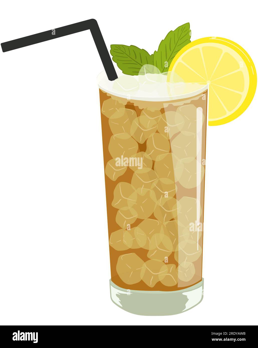 Beliebtes Coctail Drink Long Island Iced Tea in Farbe und einfach zu verwendendem Illustrationsstil. Sommergetränk mit Minzblättern, Zitrusfrüchten. Stockfoto