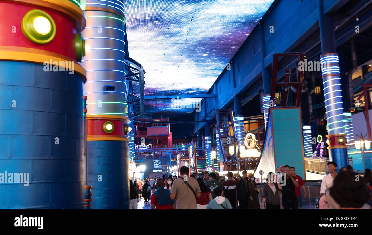 Genting Highlands, Pahang Malaysia, 24. Juli 23 - Selektive Fokussierung innerhalb der First World Plaza auf Genting Highlands. Es ist ein Einkaufszentrum, das Stockfoto