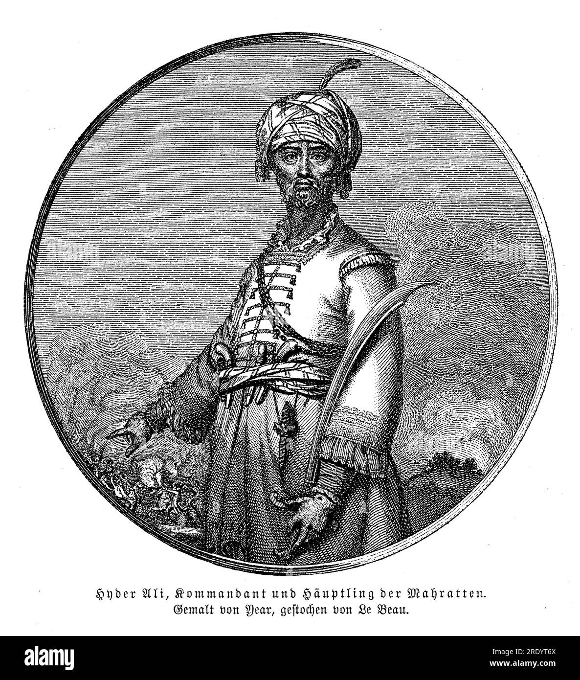 Hyder Ali (1722-1782) war ein indischer Herrscher und Militärstratege, der eine bedeutende Rolle in der Geschichte Südindiens spielte, insbesondere während des 18. Jahrhunderts. Er war der Sultan und de facto Herrscher des Königreichs Mysore im heutigen Karnataka Stockfoto