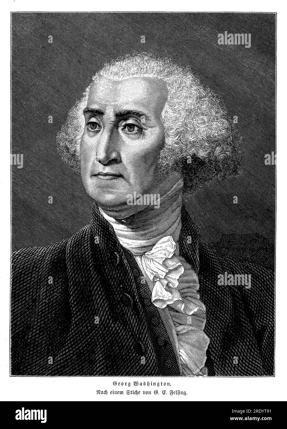 George Washington (1732-1799) war ein amerikanischer Militärführer, Staatsmann und erster Präsident der Vereinigten Staaten (1789-1797). Er spielte eine Schlüsselrolle im Amerikanischen Unabhängigkeitskrieg, befehligte die Kontinentalarmee und führte die Kolonien zum Sieg gegen die britischen Streitkräfte. Stockfoto