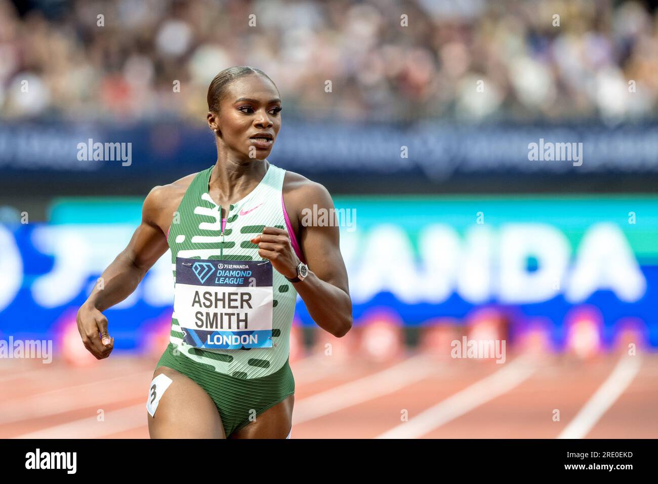 London, Großbritannien. 23. Juli 2023. ASHER-SMITH, Dina GBR in den 100m Frauen, wo sie am 23. Juli 2023 in der Diamond League Athletics im London Stadium, Queen Elizabeth Olympic Park, London, England, den zweiten Platz belegt. Foto von Phil Hutchinson. Nur redaktionelle Verwendung, Lizenz für kommerzielle Verwendung erforderlich. Keine Verwendung bei Wetten, Spielen oder Veröffentlichungen von Clubs/Ligen/Spielern. Kredit: UK Sports Pics Ltd/Alamy Live News Stockfoto