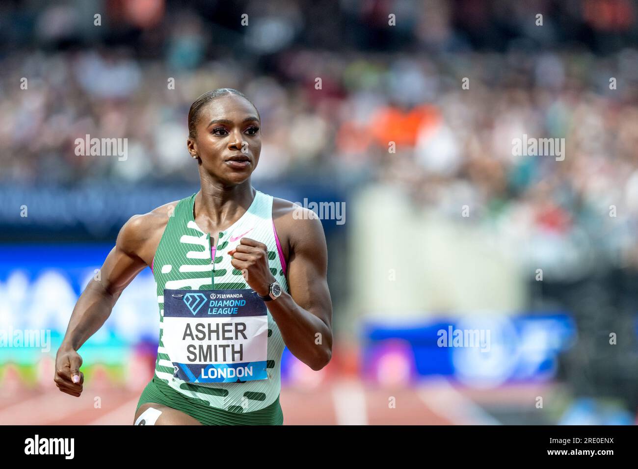 London, Großbritannien. 23. Juli 2023. ASHER-SMITH, Dina GBR in den 100m Frauen, wo sie am 23. Juli 2023 in der Diamond League Athletics im London Stadium, Queen Elizabeth Olympic Park, London, England, den zweiten Platz belegt. Foto von Phil Hutchinson. Nur redaktionelle Verwendung, Lizenz für kommerzielle Verwendung erforderlich. Keine Verwendung bei Wetten, Spielen oder Veröffentlichungen von Clubs/Ligen/Spielern. Kredit: UK Sports Pics Ltd/Alamy Live News Stockfoto