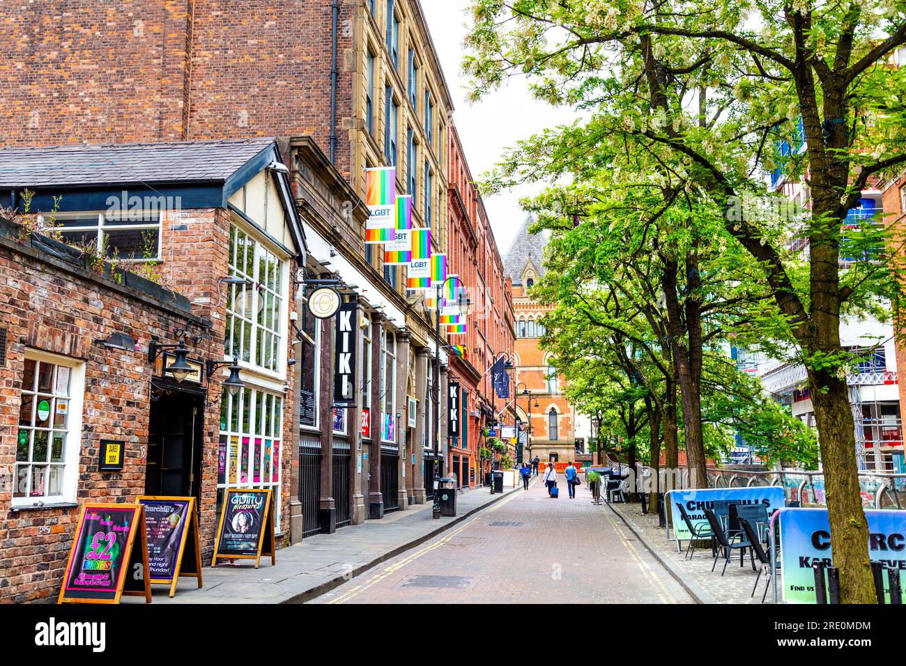 Manchester Gay Village auf der Canal Street entlang des Rochdale Canal, Manchester, England Stockfoto