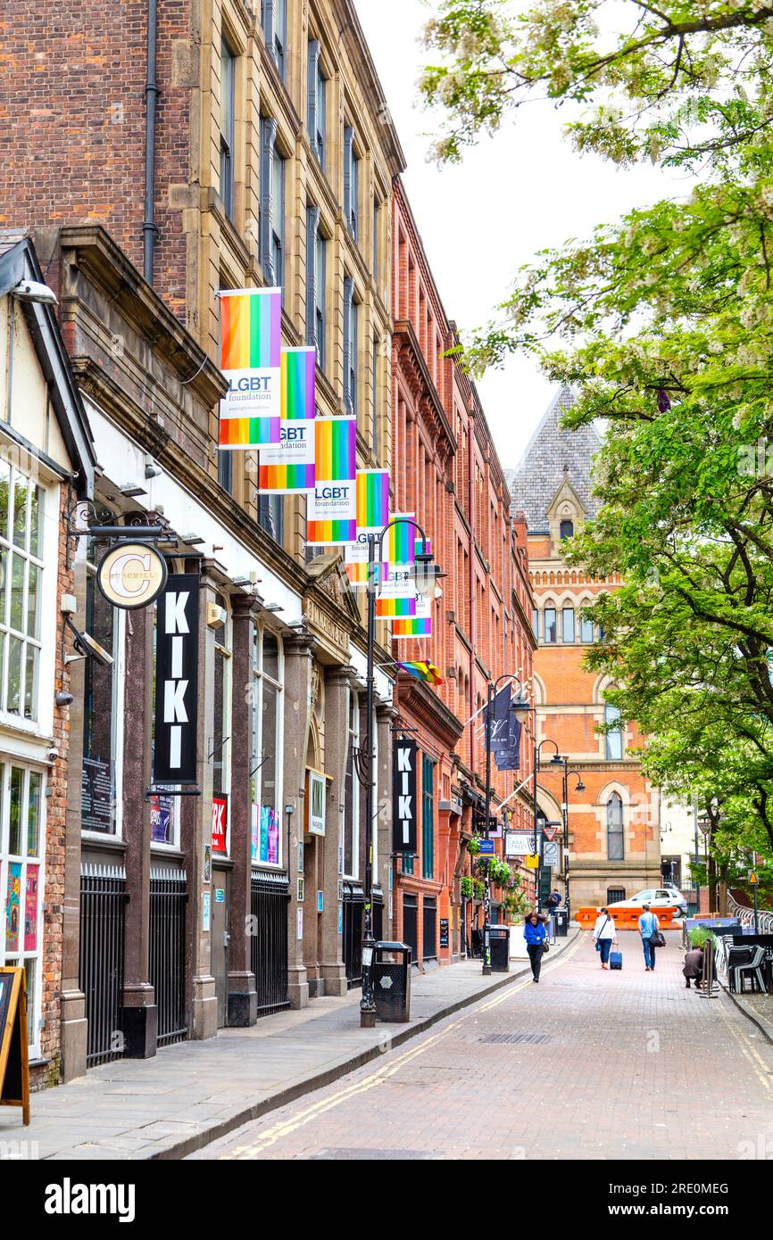 Manchester Gay Village auf der Canal Street entlang des Rochdale Canal, Manchester, England Stockfoto