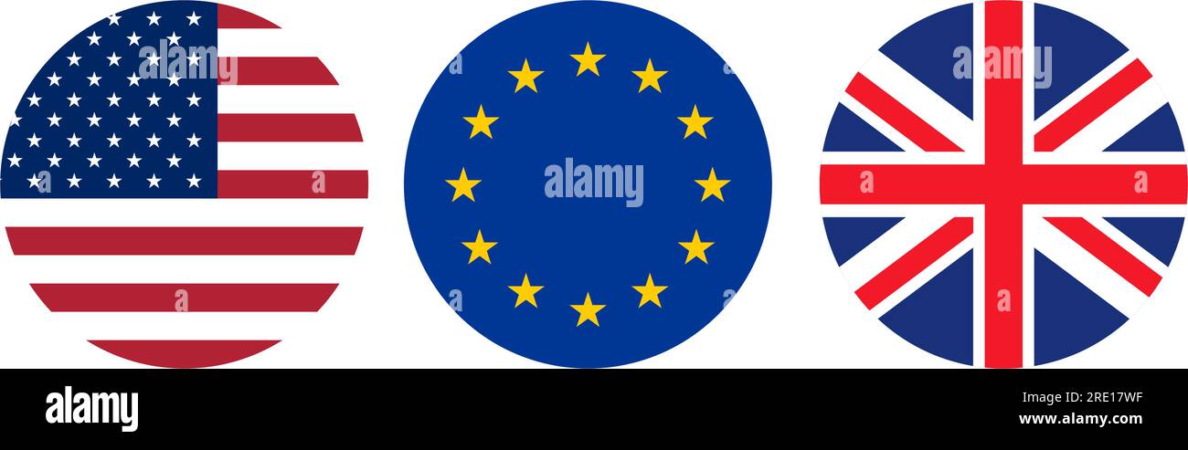 Hergestellt in den USA, der EU und Großbritannien Aufkleber Symbole Stock Vektor