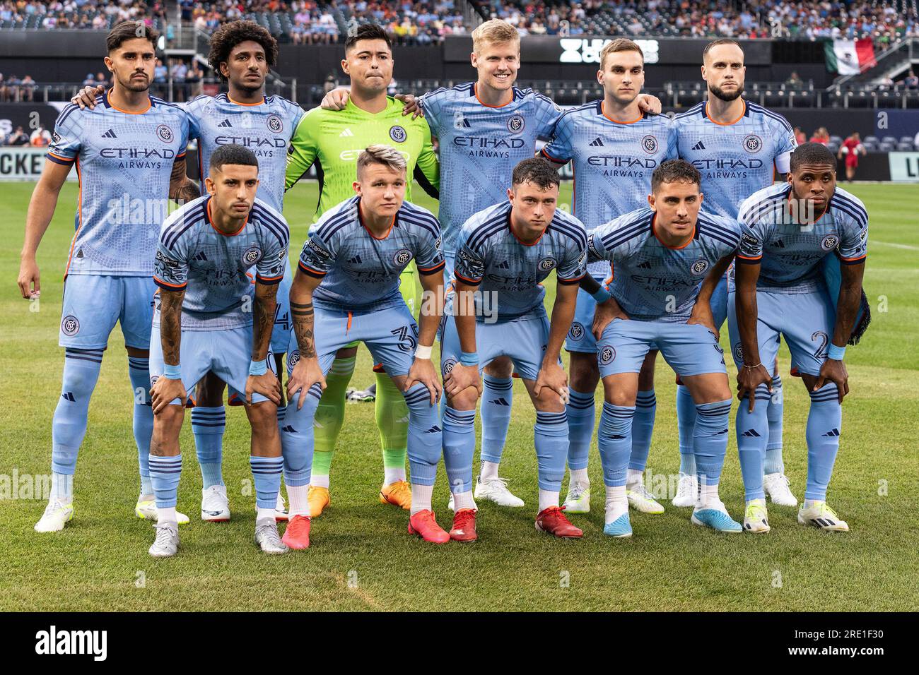 New York, New York, USA. 23. Juli 2023. Beginn 11: NYCFC-Pose vor dem Spiel des Leagues Cup 2023 gegen Atlas im Citi Field Stadium in New York. Atlas gewann 1:0. Das Turnier besteht aus 47 Vereinen aus den USA, Kanada und Mexiko. (Kreditbild: © Lev Radin/Pacific Press via ZUMA Press Wire) NUR ZUR REDAKTIONELLEN VERWENDUNG! Nicht für den kommerziellen GEBRAUCH! Stockfoto