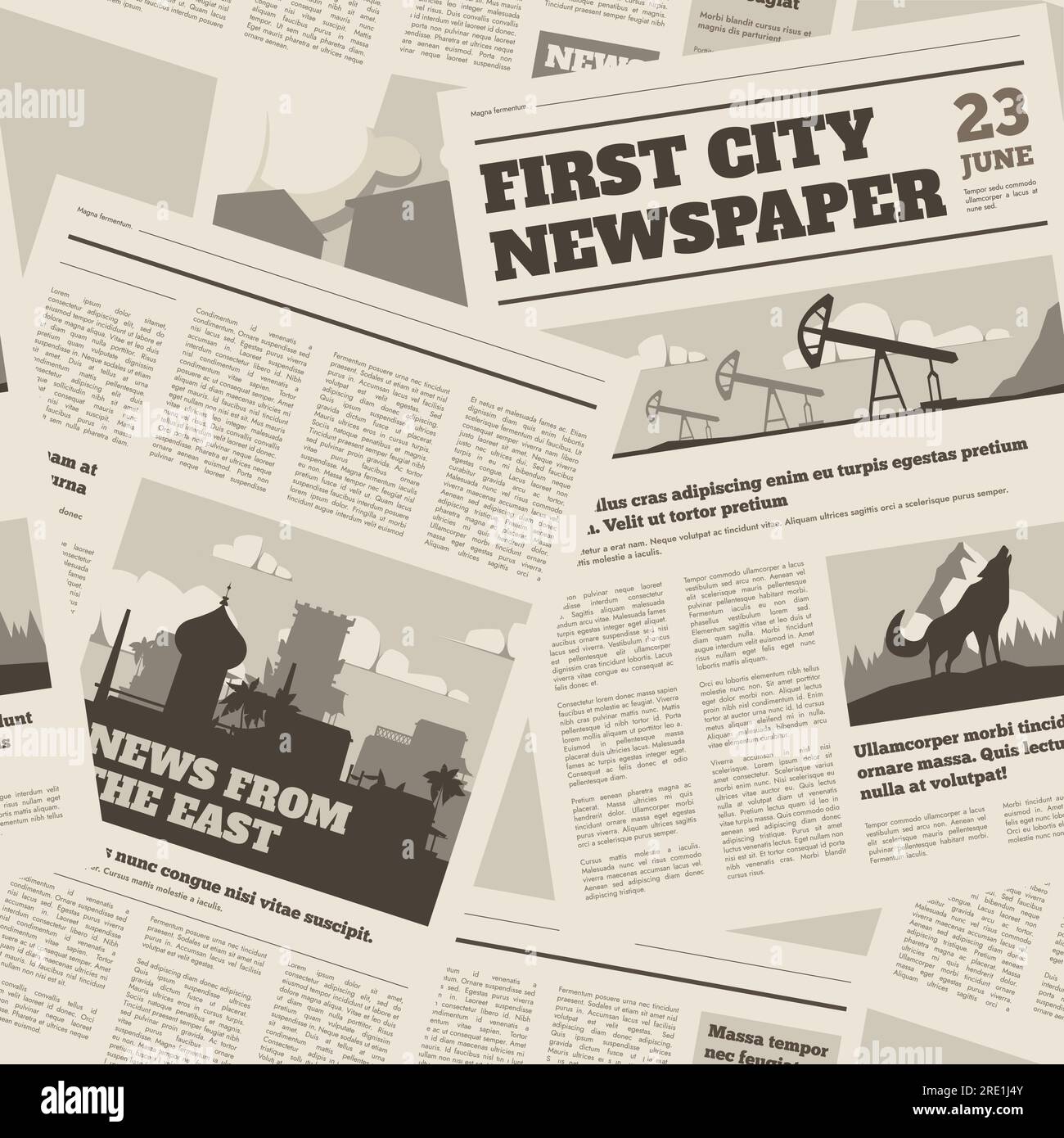 Zeitungsmuster. Nahtloser Druck von Titelpresse, Zeitschrift und Zeitschrift im Retro-Stil mit Überschriften und Artikeln. Vektortextur. Veröffentlichung mit Informationen, Blättern mit Titeln und Neuigkeiten Stock Vektor Zeitungsmuster. Nahtloser Druck von Titelpresse, Zeitschrift und Zeitschrift im Retro-Stil mit Überschriften und Artikeln. Vektortextur. Veröffentlichung mit Informationen, Blättern mit Titeln und Neuigkeiten Stock Vektor