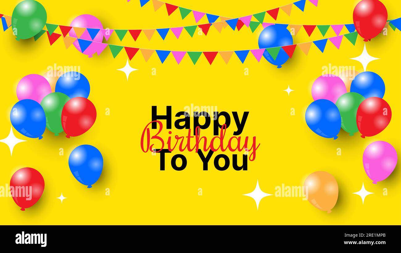 Farbenfroher Happy Birthday Hintergrund mit Ballons und Konfetti. Geeignet für Grußkarten, Poster, Beiträge in sozialen Medien usw. Vektordarstellung Stock Vektor
