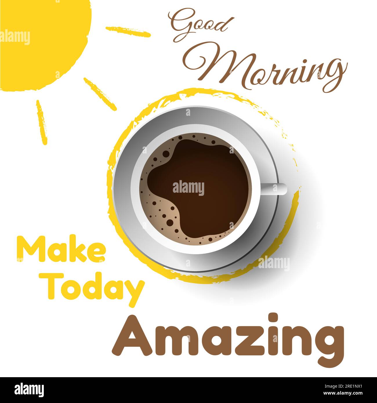 Good Morning Vektordesign mit Sonne und Kaffeetasse Stock Vektor