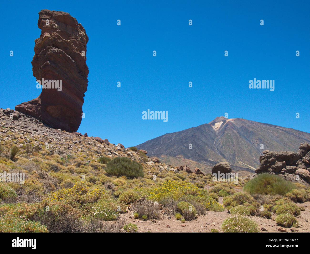 Roque de García típico de Las Cañadas del Teide. Typische Mondlandschaft von Las Cañadas del Teide. Stockfoto