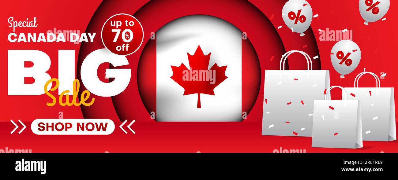 bannerdesign für sonderangebote zum kanadischen Unabhängigkeitstag für Geschäftsförderung Stock Vektor