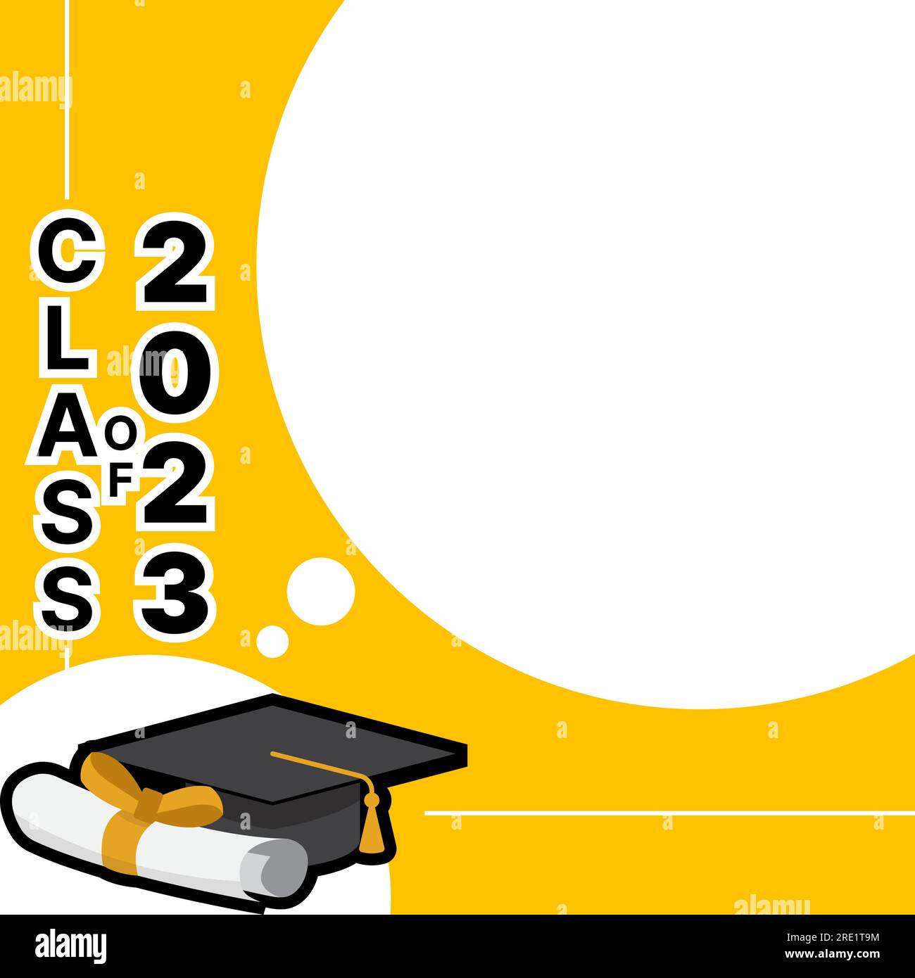 Vektordarstellung für die Graduierungszeremonie mit Graduierungskappe und Platz für Text. Klasse von 2023. Stock Vektor