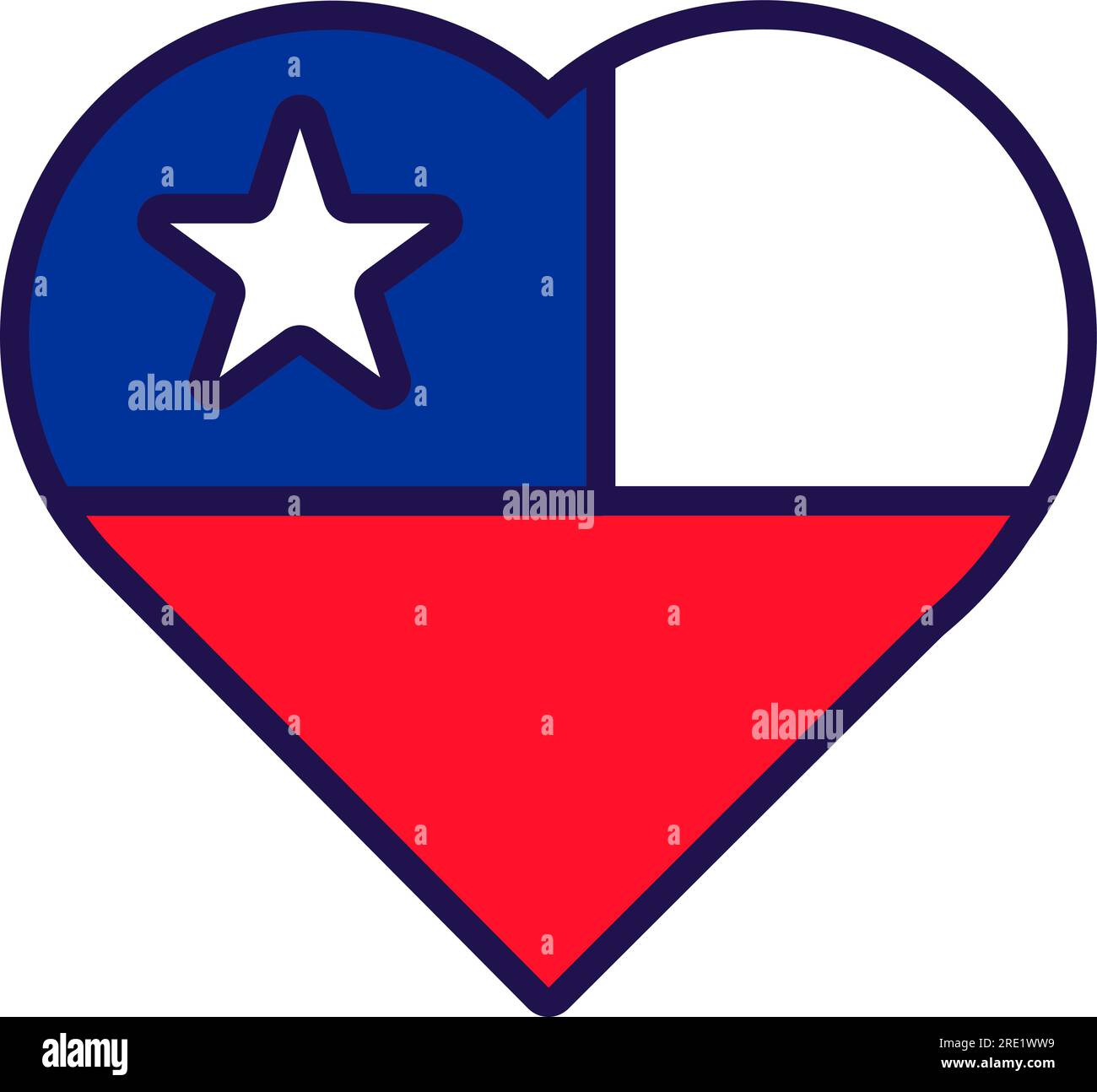 Patriot Heart in den Flaggenfarben der Republik Chile. Festliches Element, Attribute des chilenischen Unabhängigkeitstages. Cartoon-Vektorsymbol in nationalen Farben Stock Vektor