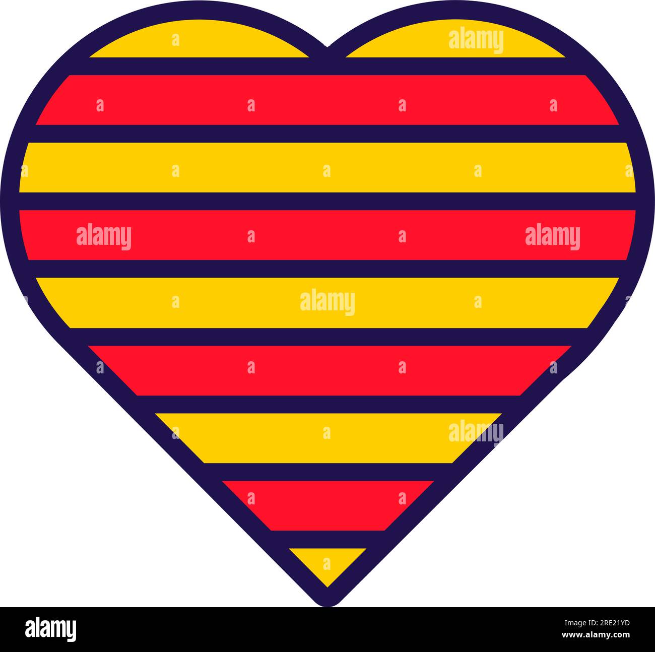 Patriot Heart in den nationalen katalanischen Flaggenfarben. Festliches Element, Attribute des Katalanischen Unabhängigkeitstages. Cartoon-Vektorsymbol in den nationalen Farben von Stock Vektor