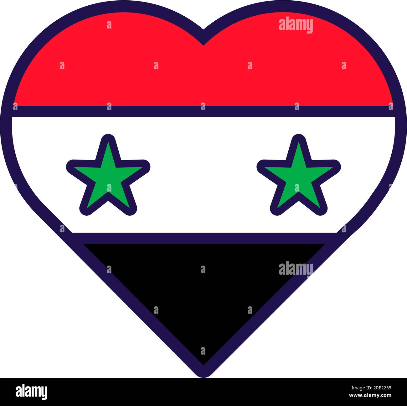 Patriot Heart in den Farben der nationalen syrischen Flagge. Festliches Element, Attribute des syrischen Unabhängigkeitstages. Cartoon-Vektorsymbol in nationalen Farben des Landes Stock Vektor