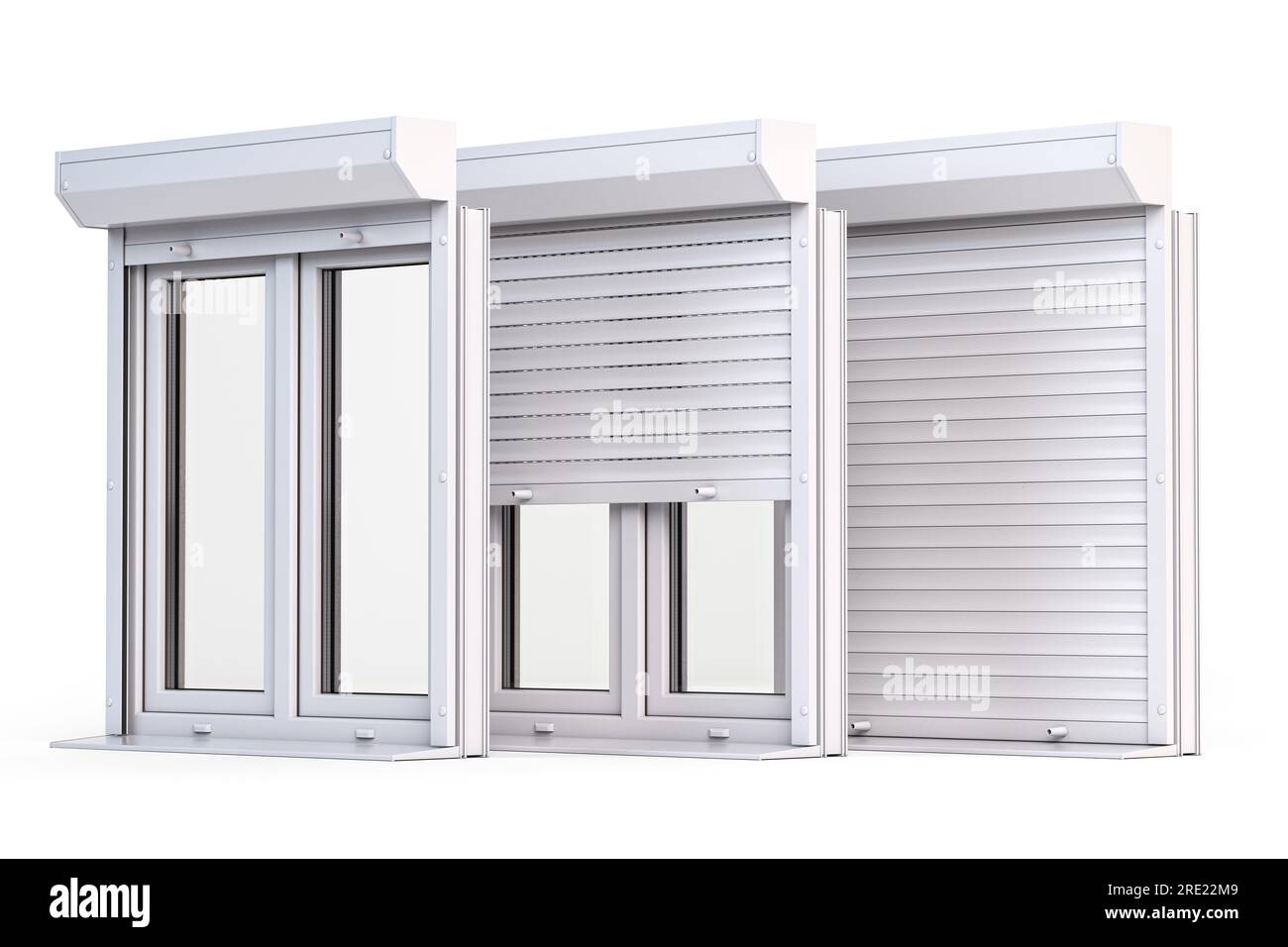 Fensterläden auf weißem Hintergrund isoliert. 3D Abbildung Stockfoto