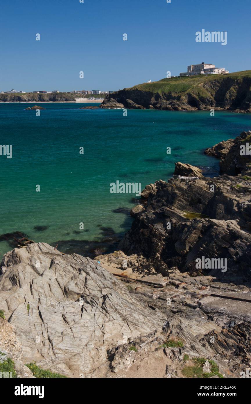 Newquay Bay an einem Sommertag in Cornwall Stockfoto