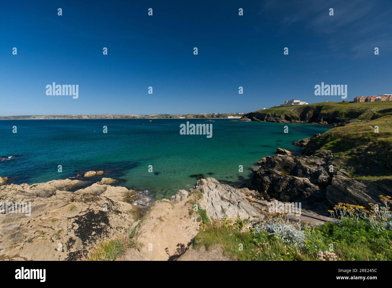 Newquay Bay an einem Sommertag in Cornwall Stockfoto