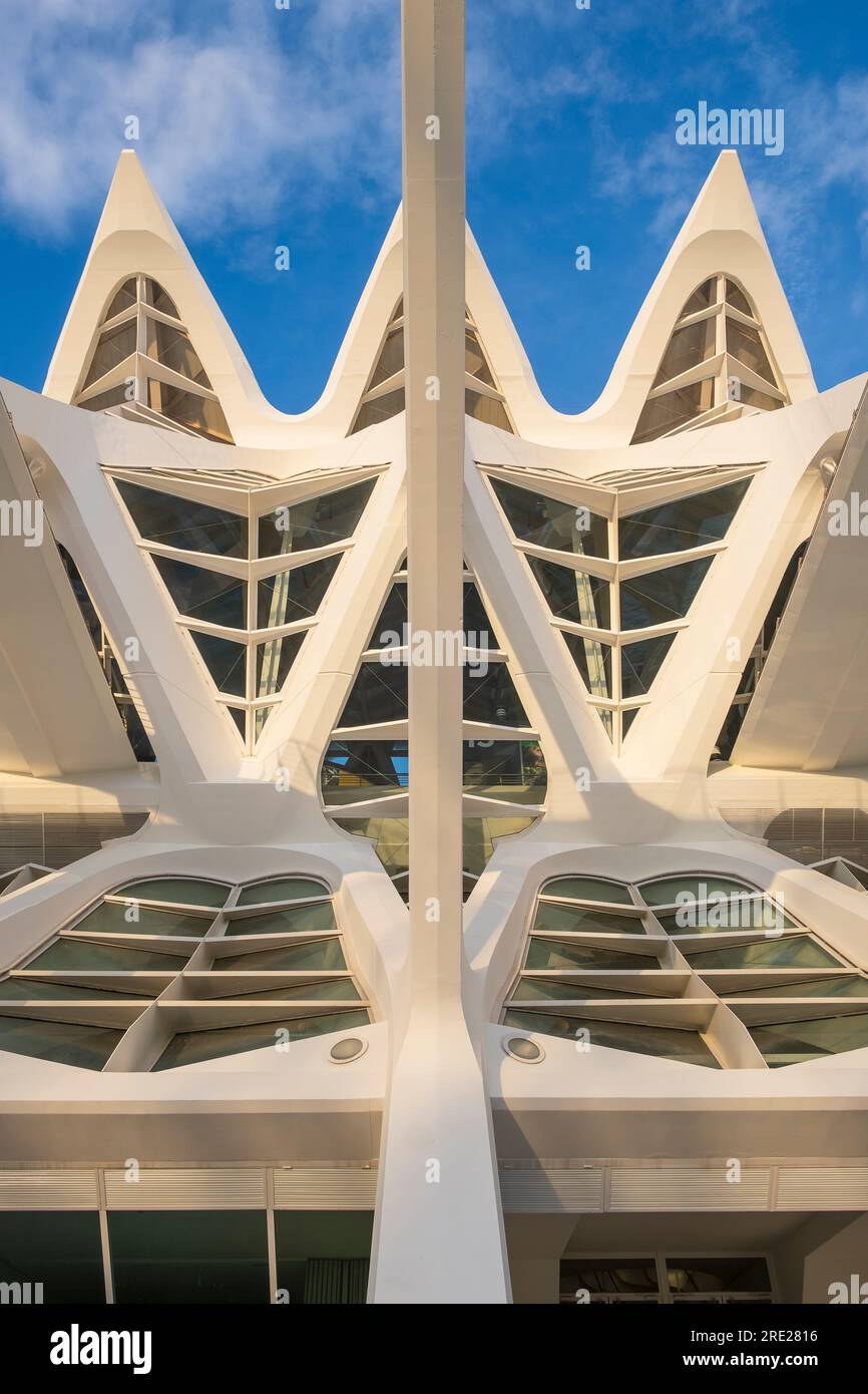 Die Stadt der Künste und Wissenschaften (Ciutat de les Arts i les Ciencies) ist ein kultureller und architektonischer Komplex aus Gebäuden und Parks in Valencia Stockfoto