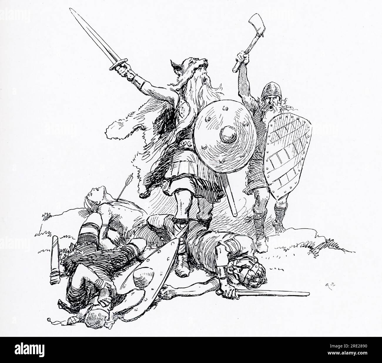 Die Schlacht von Fulford oder die Schlacht von Fulford Gate am 20. September 1066 wurde von einer Truppe unter Führung von Harald Hardrada aus Norwegen gegen die englischen Earls Morcar und Edwin in der ersten von drei Schlachten im Jahr 1066 geführt, die eine wichtige Rolle bei der Entscheidung über den Kurs von Harold spielten Godwinsons Kampagne, auf dem Thron Englands zu bleiben. Diese Illustration von Gordon Browne stammt aus dem Jahr 1913. Stockfoto