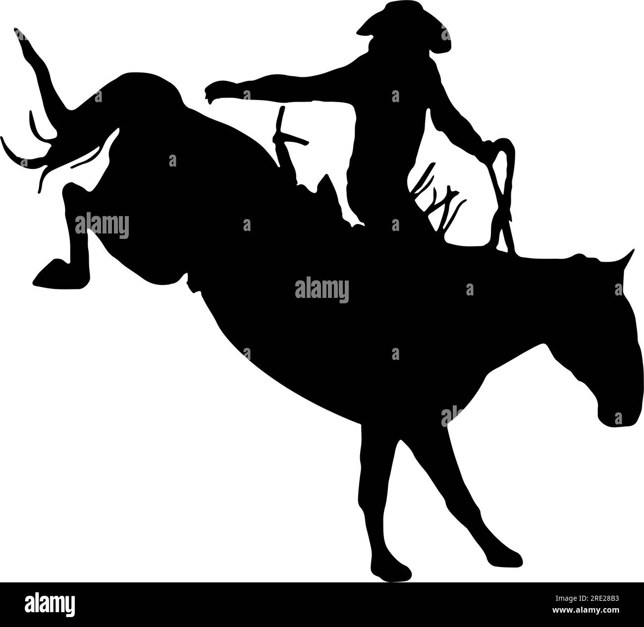 Cowboy reitet auf einem Buckelpferd, Illustration in schwarzer Silhouette, isoliert Stock Vektor