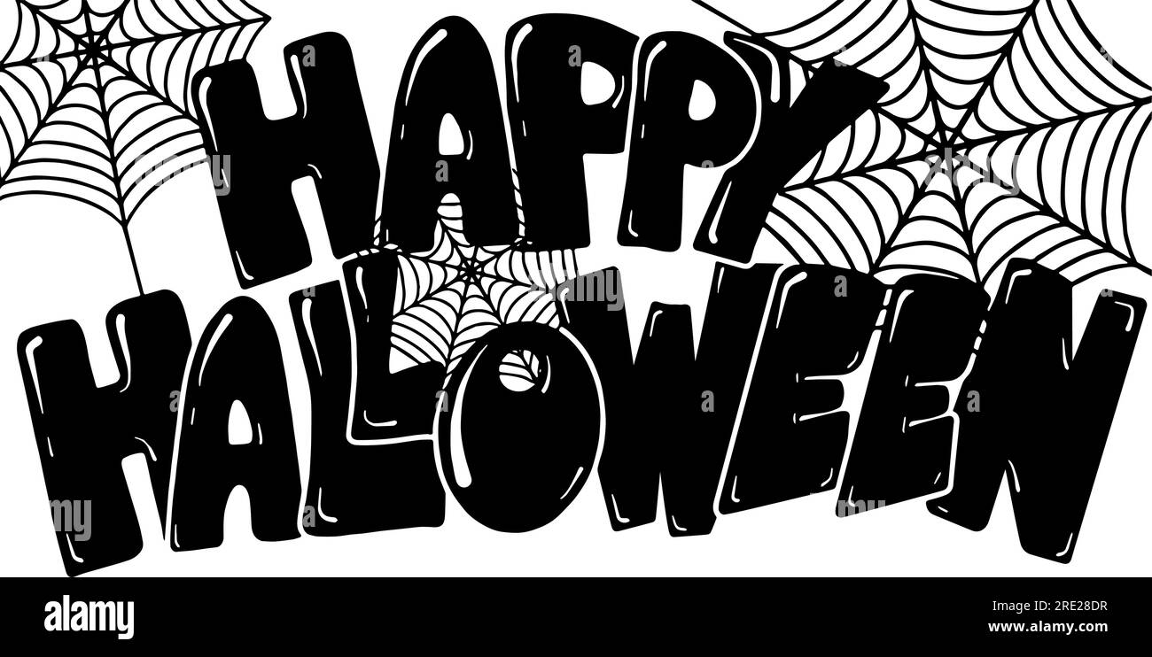 Fröhliche Halloween-Handschrift mit Spinnennetzen Stock Vektor