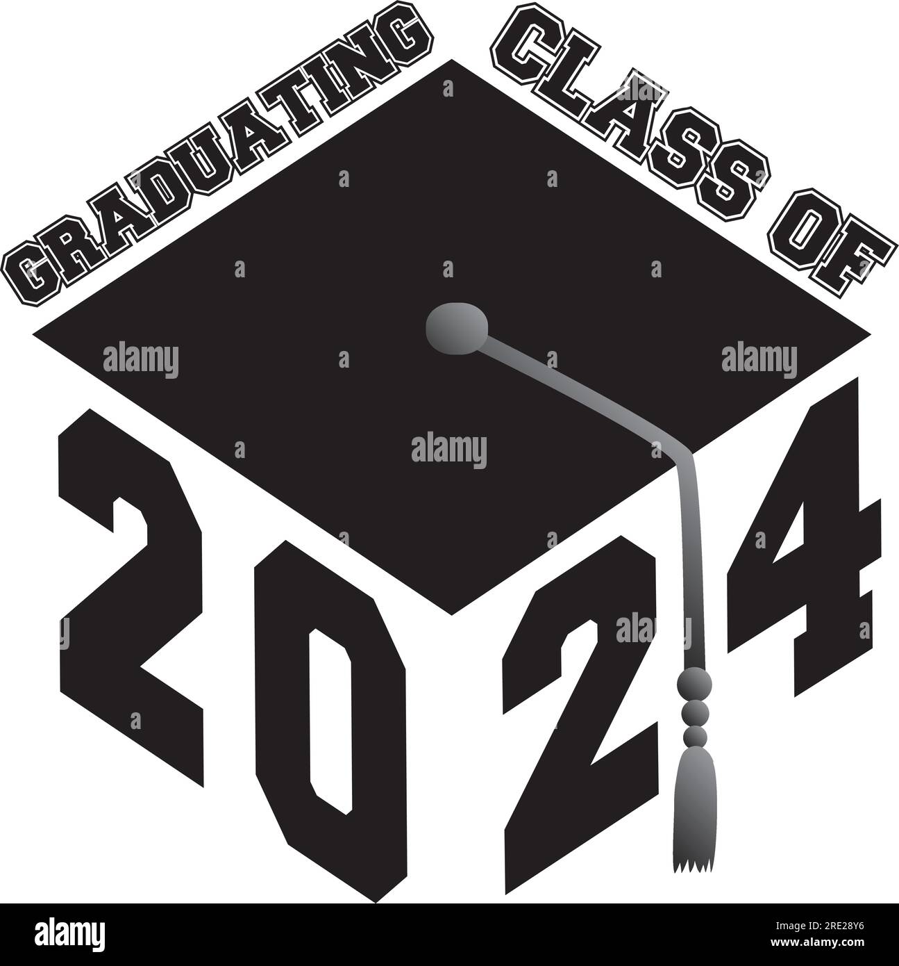 Graduierungsklasse von 2024 Graduierungskappe Grafik Stock Vektor