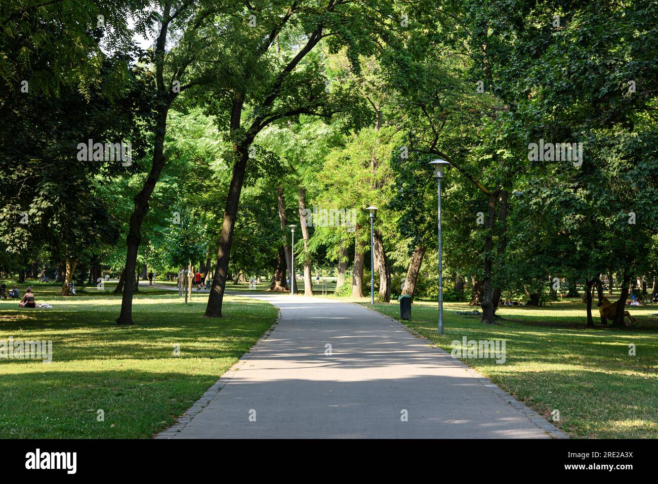 Ein üppiger Wanderweg auf der Margareteninsel in Budapest, Ungarn Stockfoto
